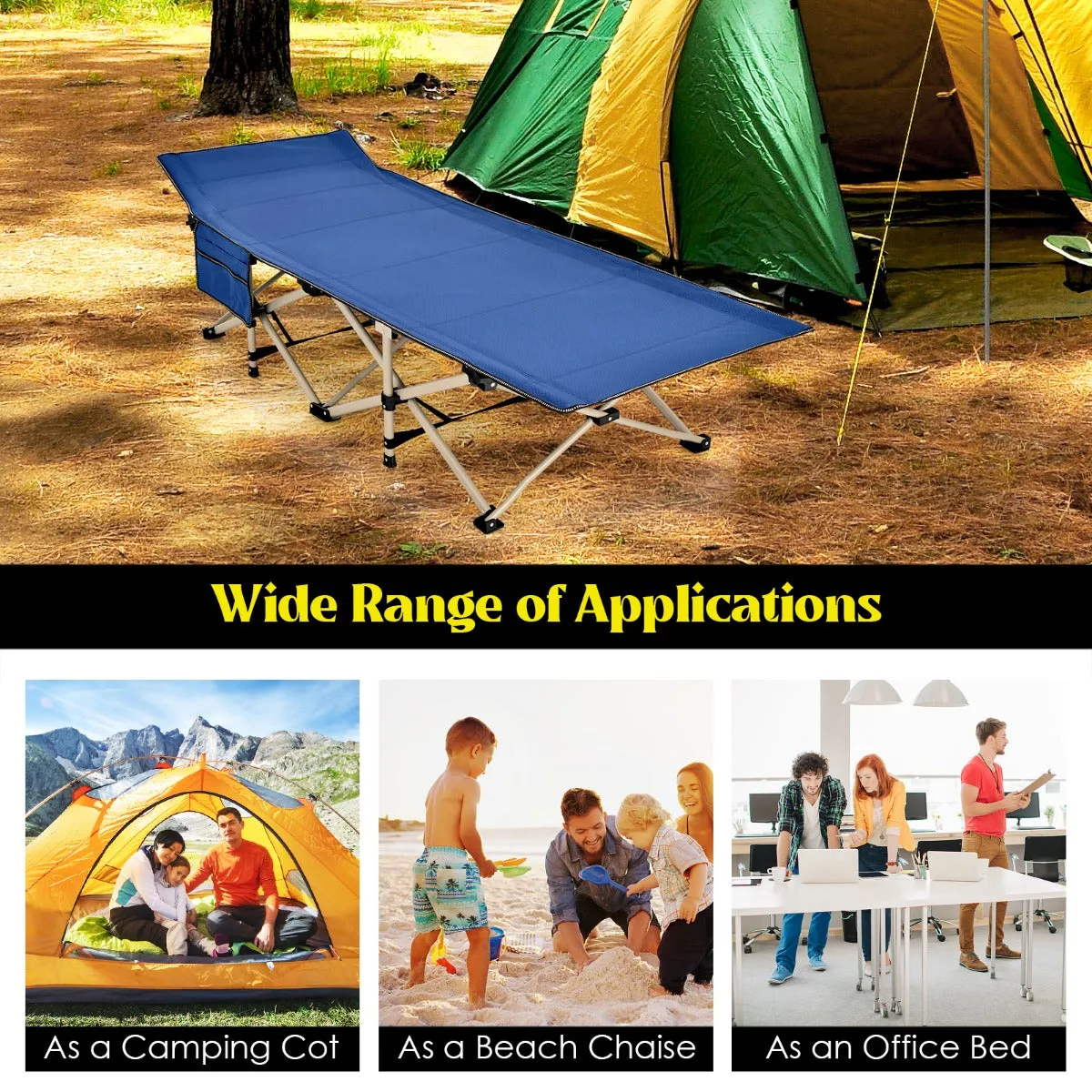 NNECW Foldable Camping Cot with Carry Bag for Camp &amp Beach &amp Home &amp Office-Blue