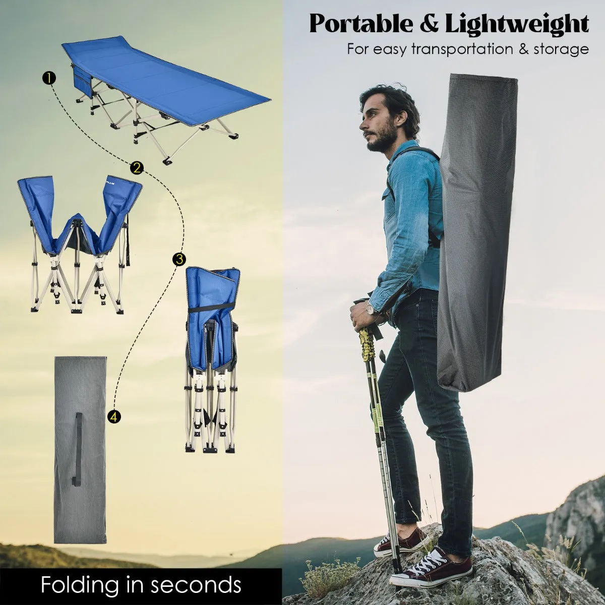 NNECW Foldable Camping Cot with Carry Bag for Camp &amp Beach &amp Home &amp Office-Blue
