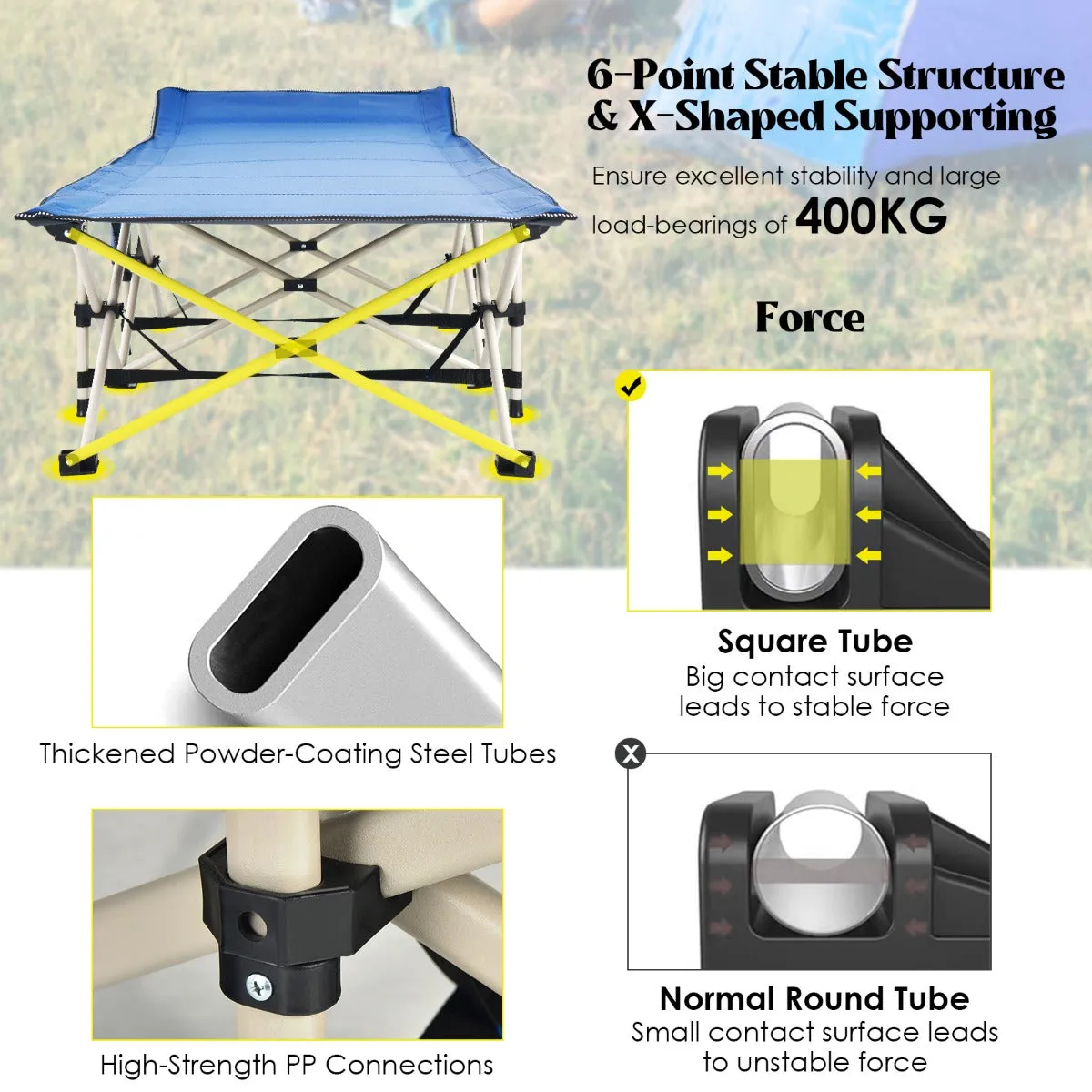 NNECW Foldable Camping Cot with Carry Bag for Camp &amp Beach &amp Home &amp Office-Blue
