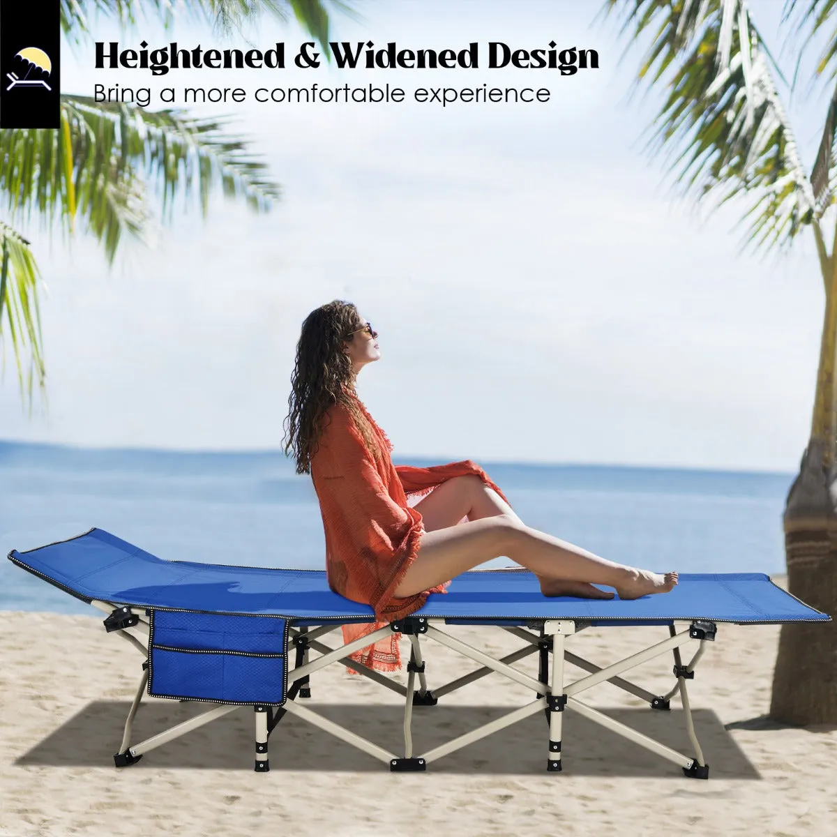 NNECW Foldable Camping Cot with Carry Bag for Camp &amp Beach &amp Home &amp Office-Blue