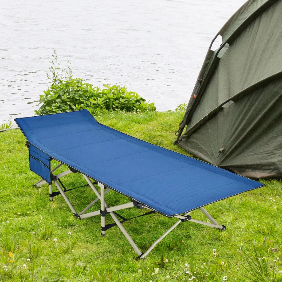 NNECW Foldable Camping Cot with Carry Bag for Camp &amp Beach &amp Home &amp Office-Blue