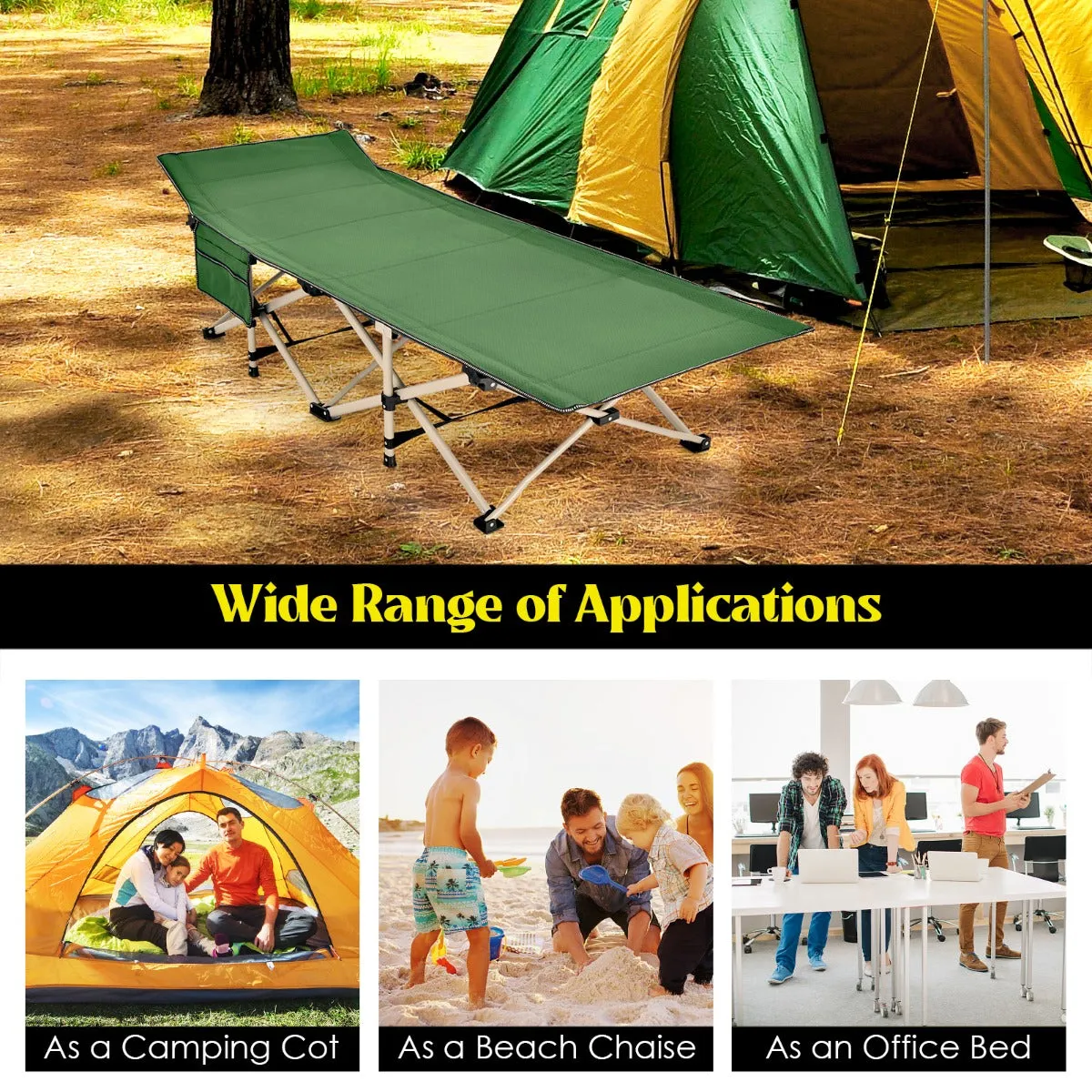 NNECW Foldable Camping Cot with Carry Bag for Camp &amp Beach &amp Home &amp Office-Green