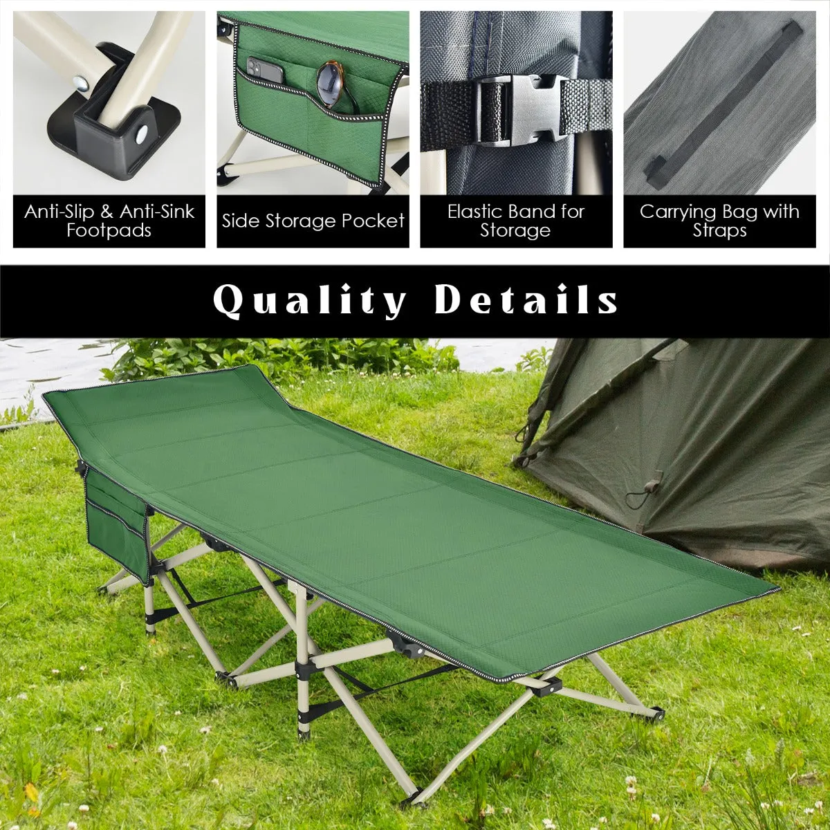 NNECW Foldable Camping Cot with Carry Bag for Camp &amp Beach &amp Home &amp Office-Green