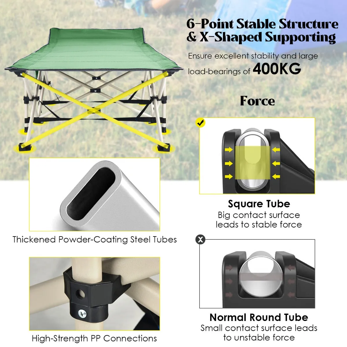 NNECW Foldable Camping Cot with Carry Bag for Camp &amp Beach &amp Home &amp Office-Green