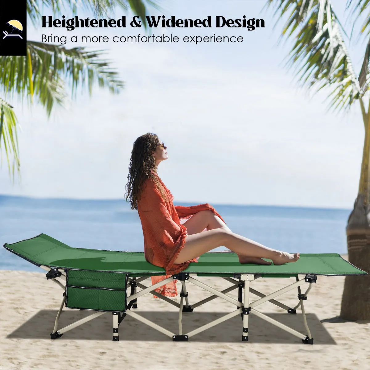 NNECW Foldable Camping Cot with Carry Bag for Camp &amp Beach &amp Home &amp Office-Green