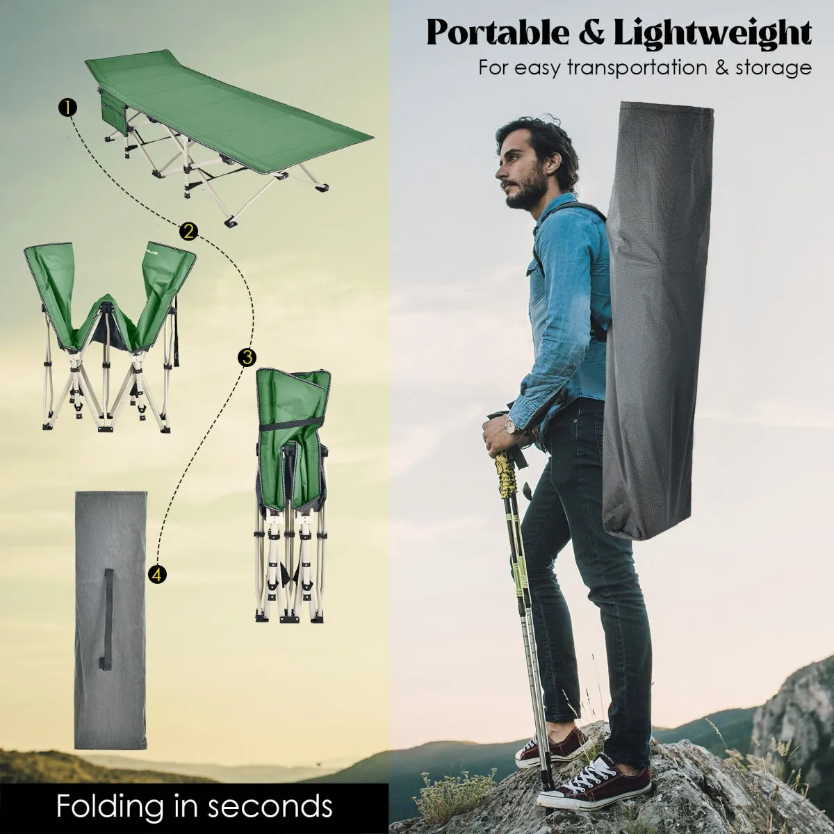 NNECW Foldable Camping Cot with Carry Bag for Camp &amp Beach &amp Home &amp Office-Green