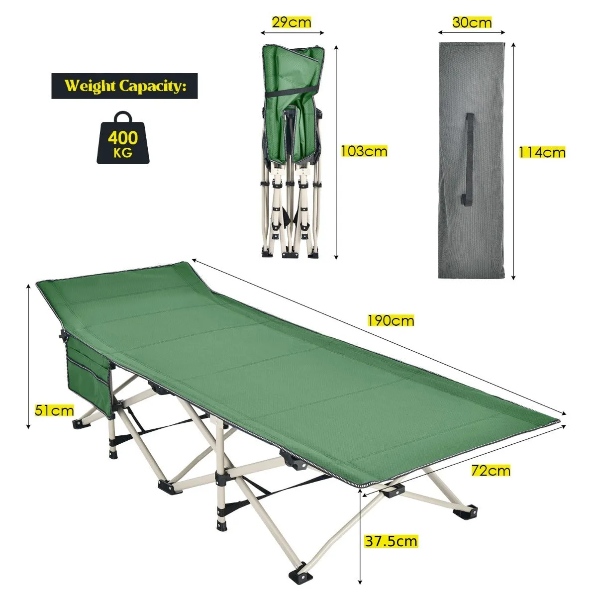 NNECW Foldable Camping Cot with Carry Bag for Camp &amp Beach &amp Home &amp Office-Green