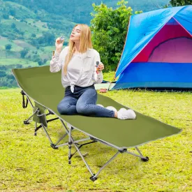 NNECW Folding Camping Cot with Side Storage Pocket &amp Detachable Headrest-Green
