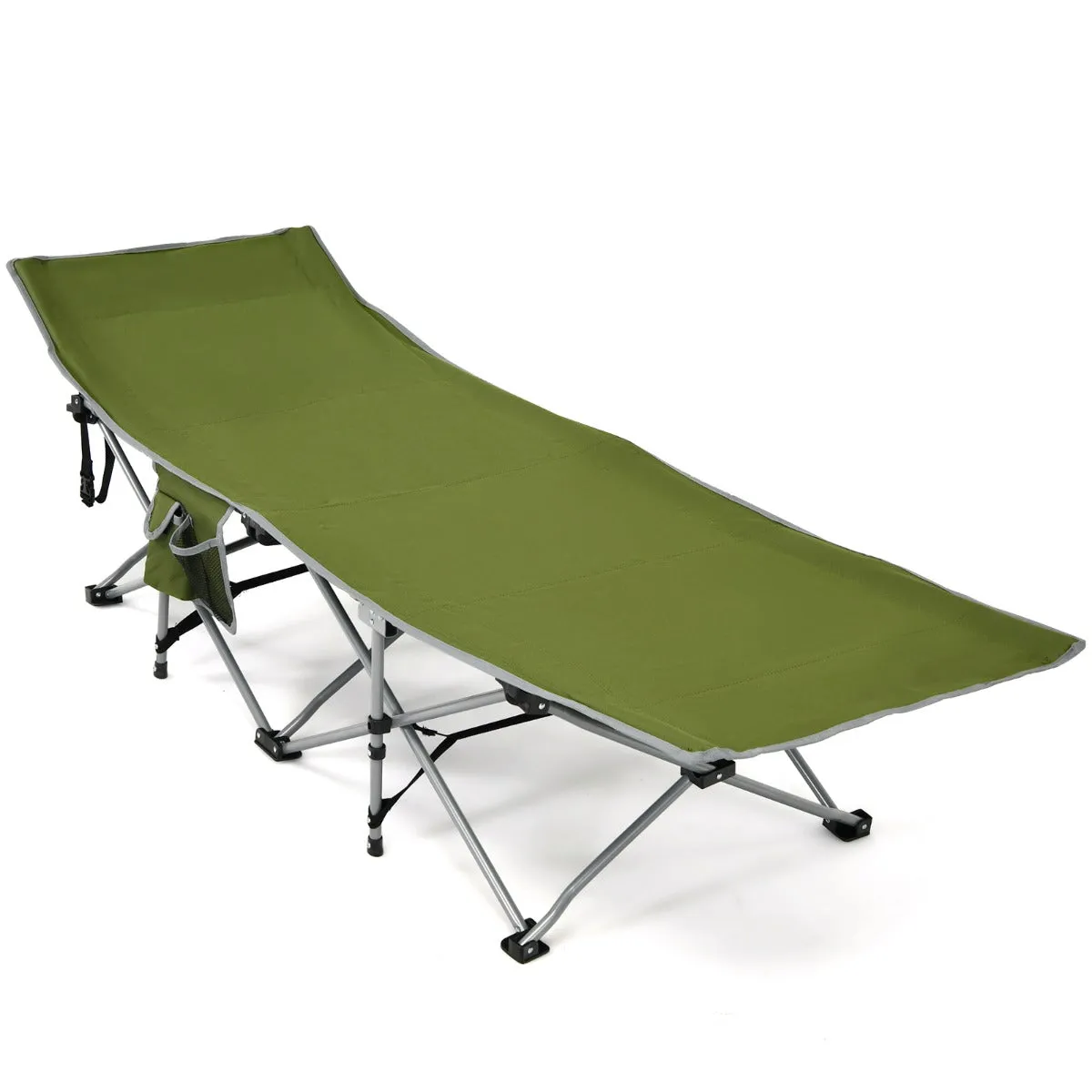 NNECW Folding Camping Cot with Side Storage Pocket &amp Detachable Headrest-Green