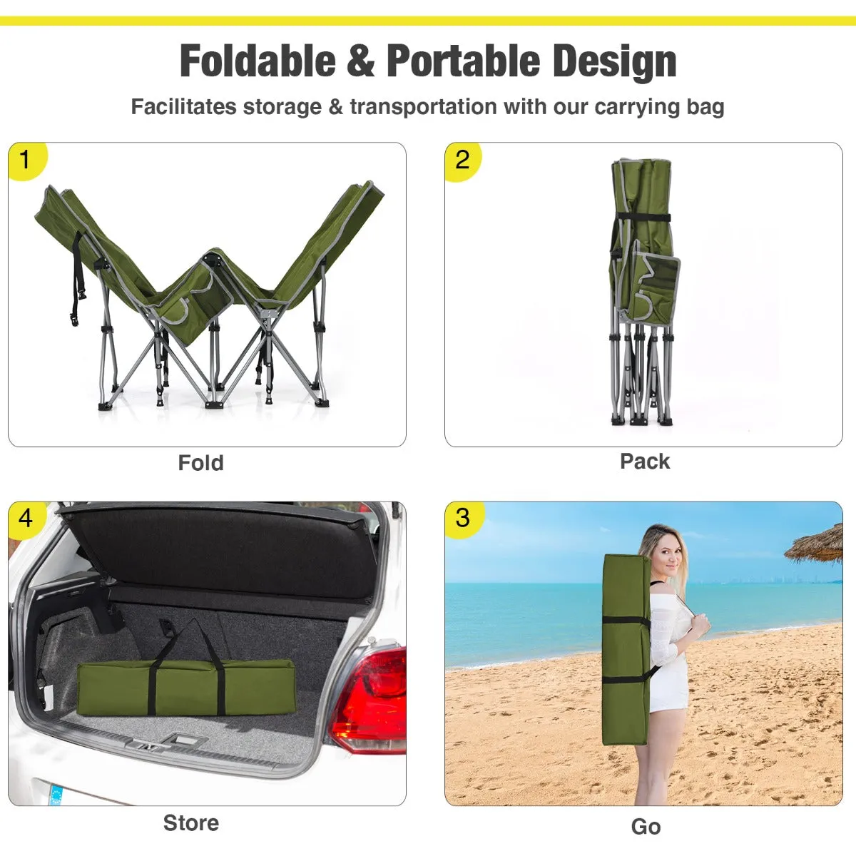NNECW Folding Camping Cot with Side Storage Pocket &amp Detachable Headrest-Green