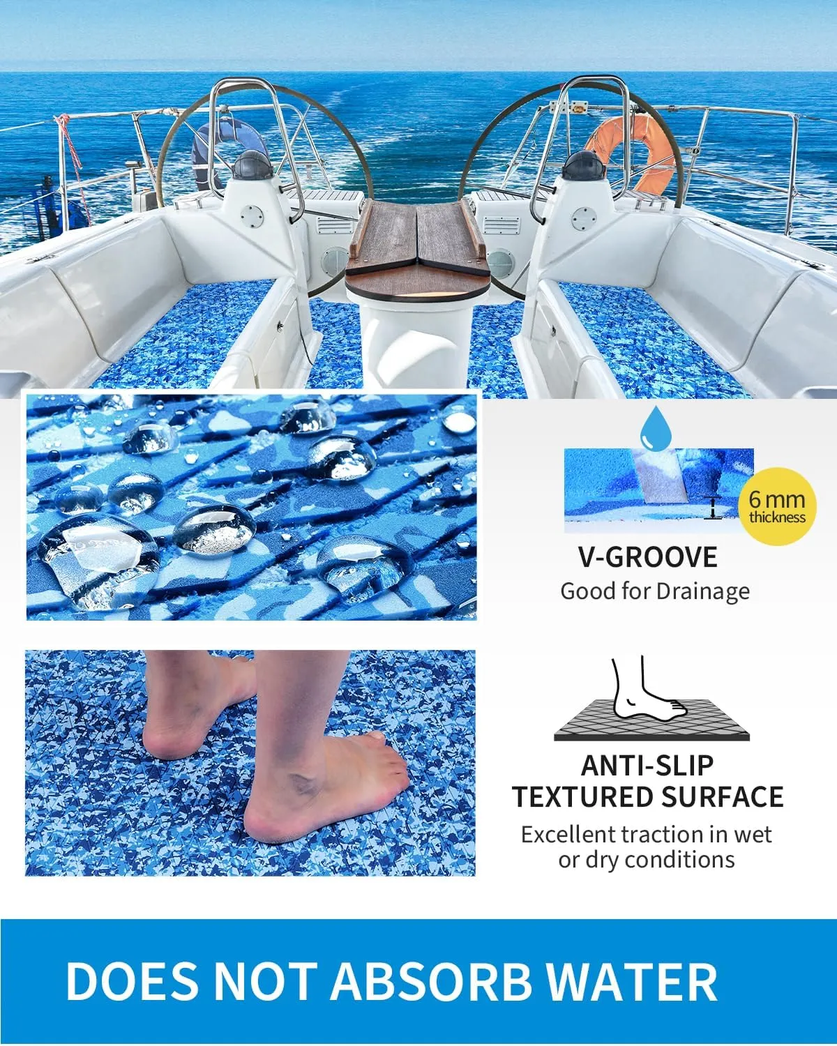 OCEANBROAD Self-Adhesive 96''x16''/23''/38''/47'' Camouflage Boat Flooring Non-Slip Traction Pad EVA Foam Sheet for Jon Boat Surfboard SUP Board Kayak, Camo Black/Blue/Green/Brown/Yellow/Gray