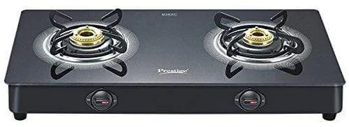 Prestige Royale Plus Glass 2 Burner Gas Stove, Black
