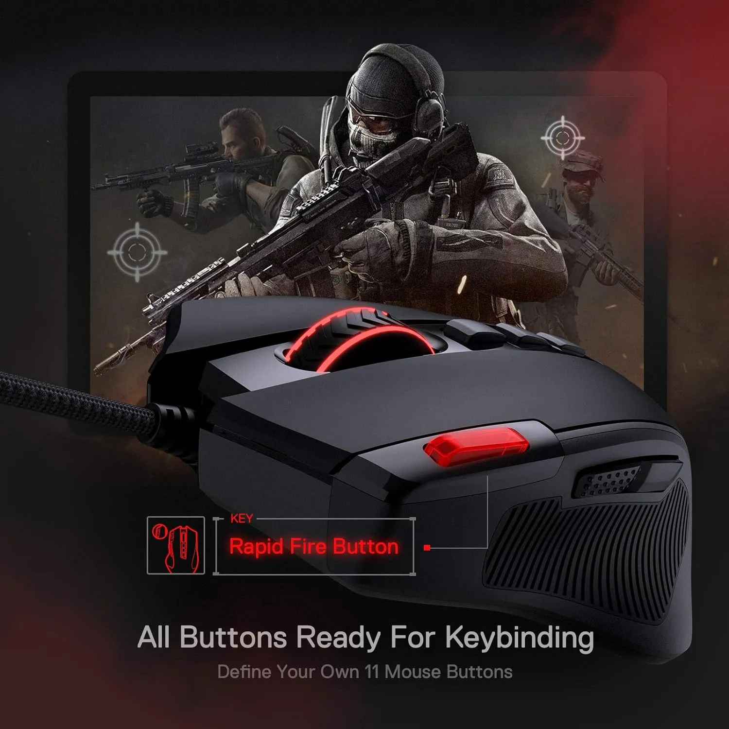 Redragon M612 Predator RGB Gaming Mouse, 8000 DPI Wired Optical Mouse with 11 Programmable Buttons & 5 Backlit Modes, Software Supports DIY Keybinds Rapid Fire Button