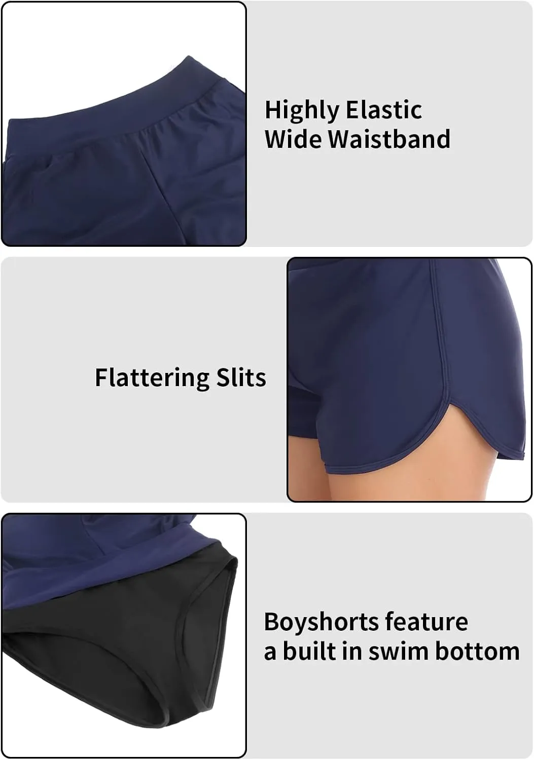 RELLECIGA Women's Board Shorts High Waisted Tummy Control Built-in Swim Shorts