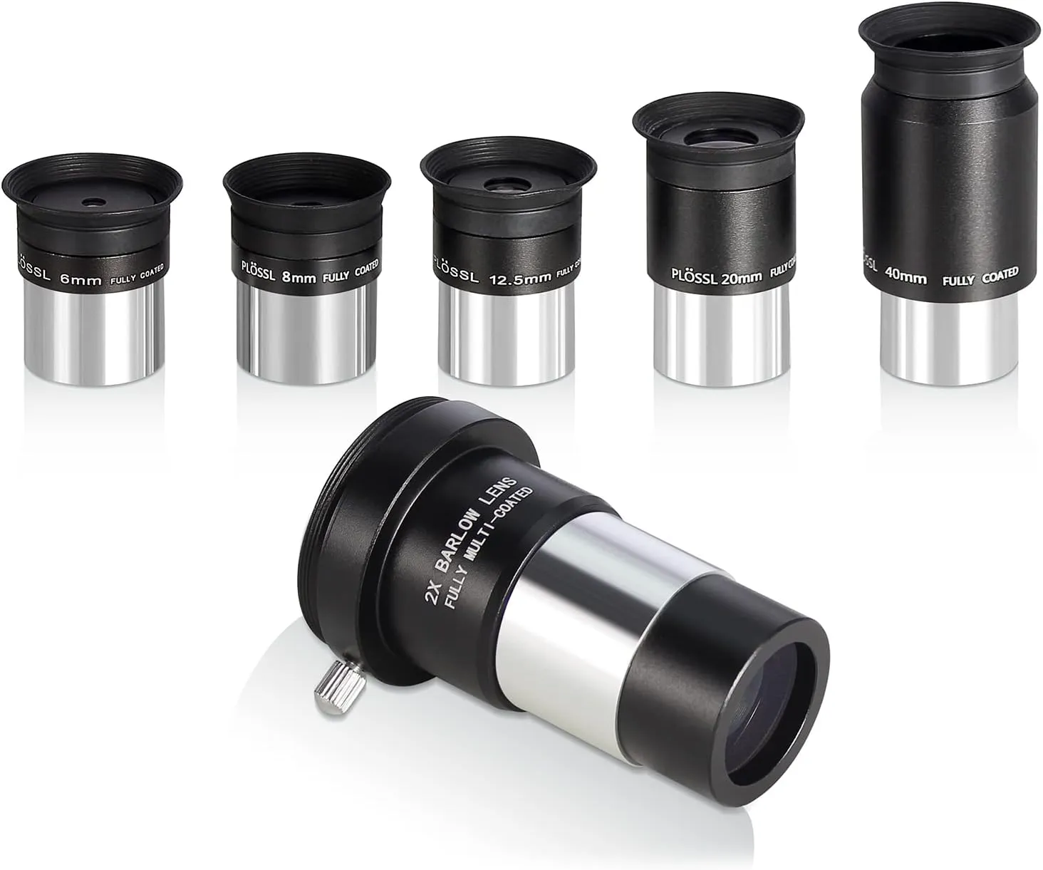 Solomark 1.25-Inch Telescope Eyepiece and Filter Set - Telescope Accessory Kit (Silver) - 5pcs Plossl Eyepiece Set, 7pcs Filter Set, 2X Barlow Lens