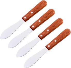 Super Z Outlet 8" Stainless Steel Straight Edge Butter Cheese Cream Sandwich Condiment Spreader Knives with Wood Handle for Kitchen Tools, Cooking Utensil, Event Guest Serving (4 Pack)