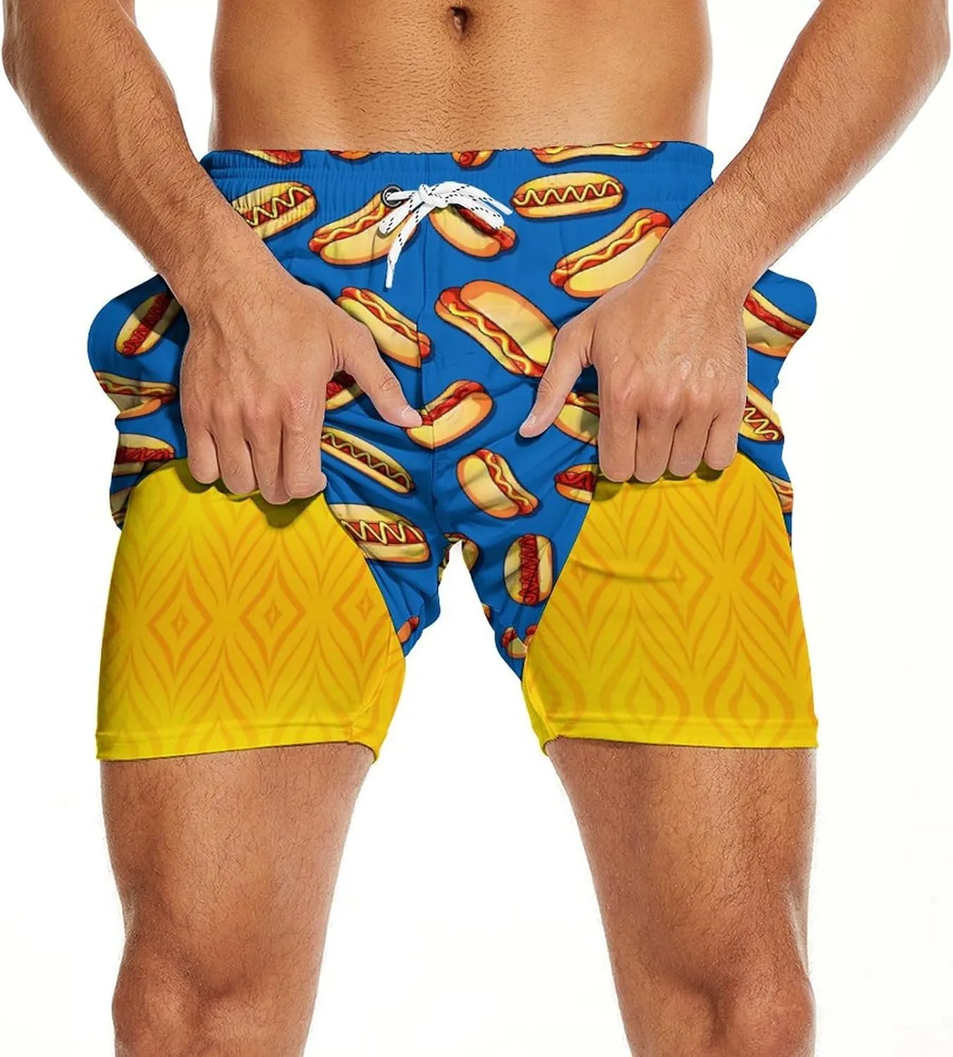 Tasneem Mens Swim Trunks with Compression Liner Swim Shorts 5 Inch Inseam Quick Dry Mens Bathing Suit