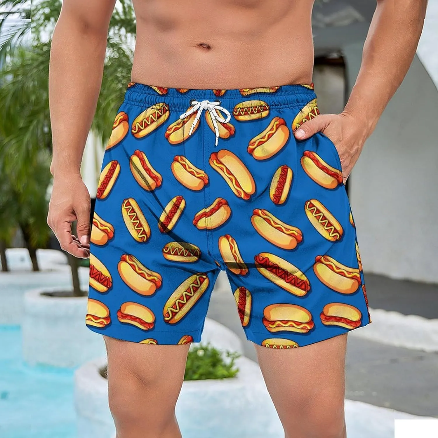 Tasneem Mens Swim Trunks with Compression Liner Swim Shorts 5 Inch Inseam Quick Dry Mens Bathing Suit