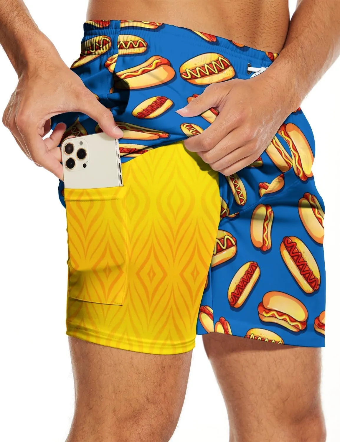 Tasneem Mens Swim Trunks with Compression Liner Swim Shorts 5 Inch Inseam Quick Dry Mens Bathing Suit