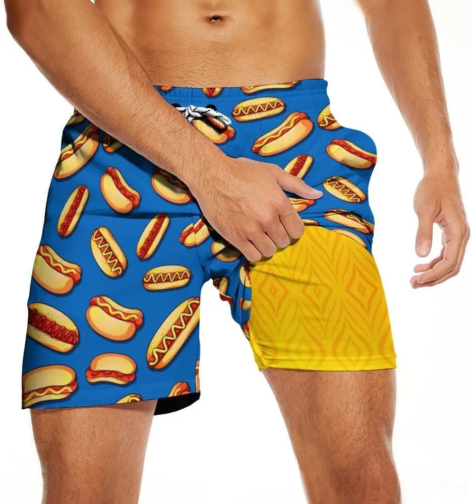 Tasneem Mens Swim Trunks with Compression Liner Swim Shorts 5 Inch Inseam Quick Dry Mens Bathing Suit