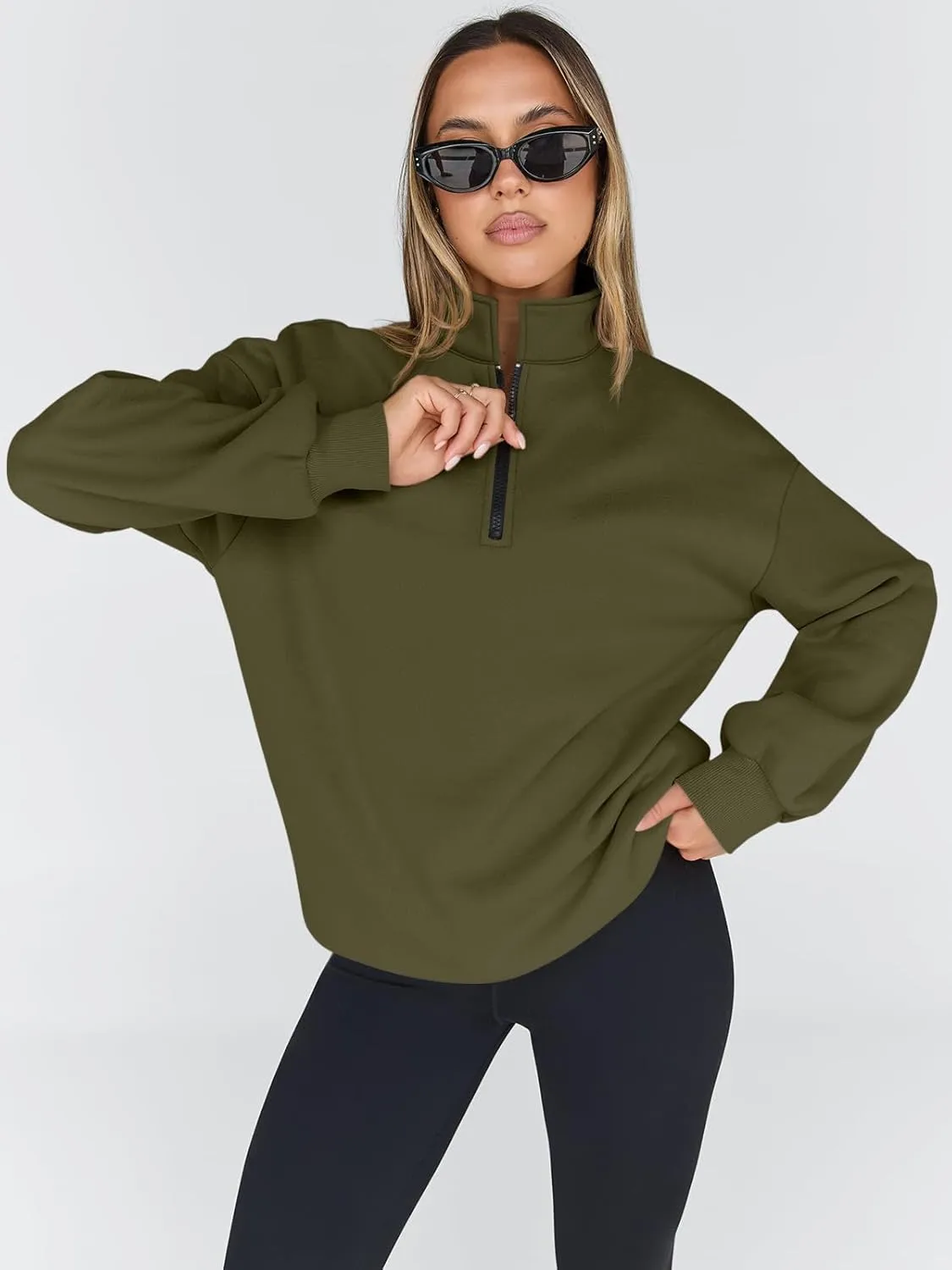 Trendy Queen Womens Oversized Sweatshirts Fall Fashion Hoodies Half Zip Pullover Long Sleeve Shirts Clothes Outfits