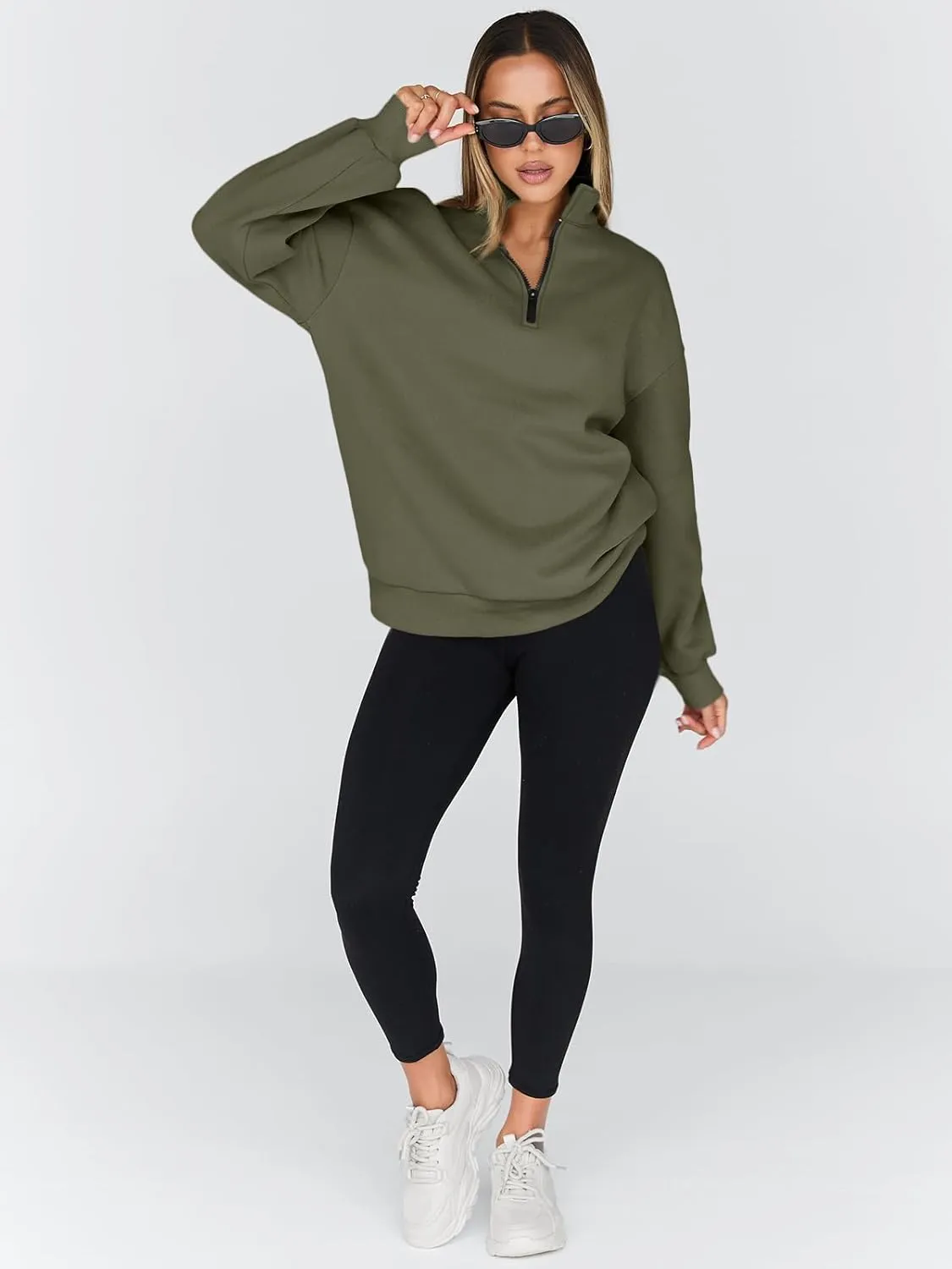 Trendy Queen Womens Oversized Sweatshirts Fall Fashion Hoodies Half Zip Pullover Long Sleeve Shirts Clothes Outfits