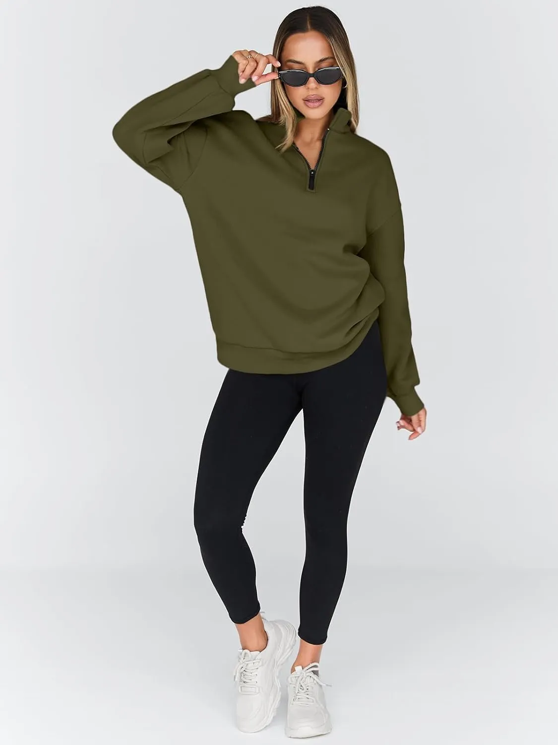 Trendy Queen Womens Oversized Sweatshirts Fall Fashion Hoodies Half Zip Pullover Long Sleeve Shirts Clothes Outfits
