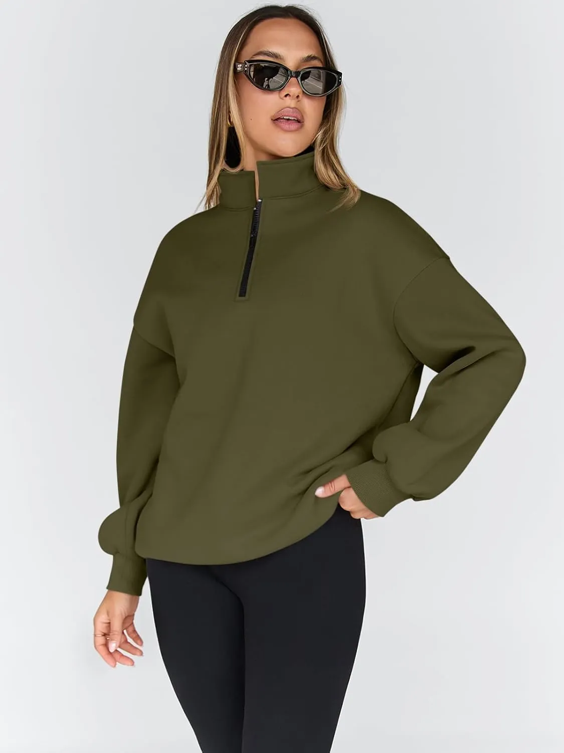 Trendy Queen Womens Oversized Sweatshirts Fall Fashion Hoodies Half Zip Pullover Long Sleeve Shirts Clothes Outfits