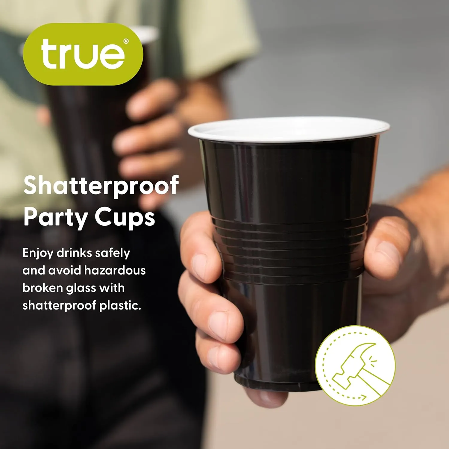 True Black 16oz Plastic Cups for Party, Disposable Drinking Cups Plastic Disposable Cups for Party, Beer Pong Cups, Black Plastic Cups, Set of 50