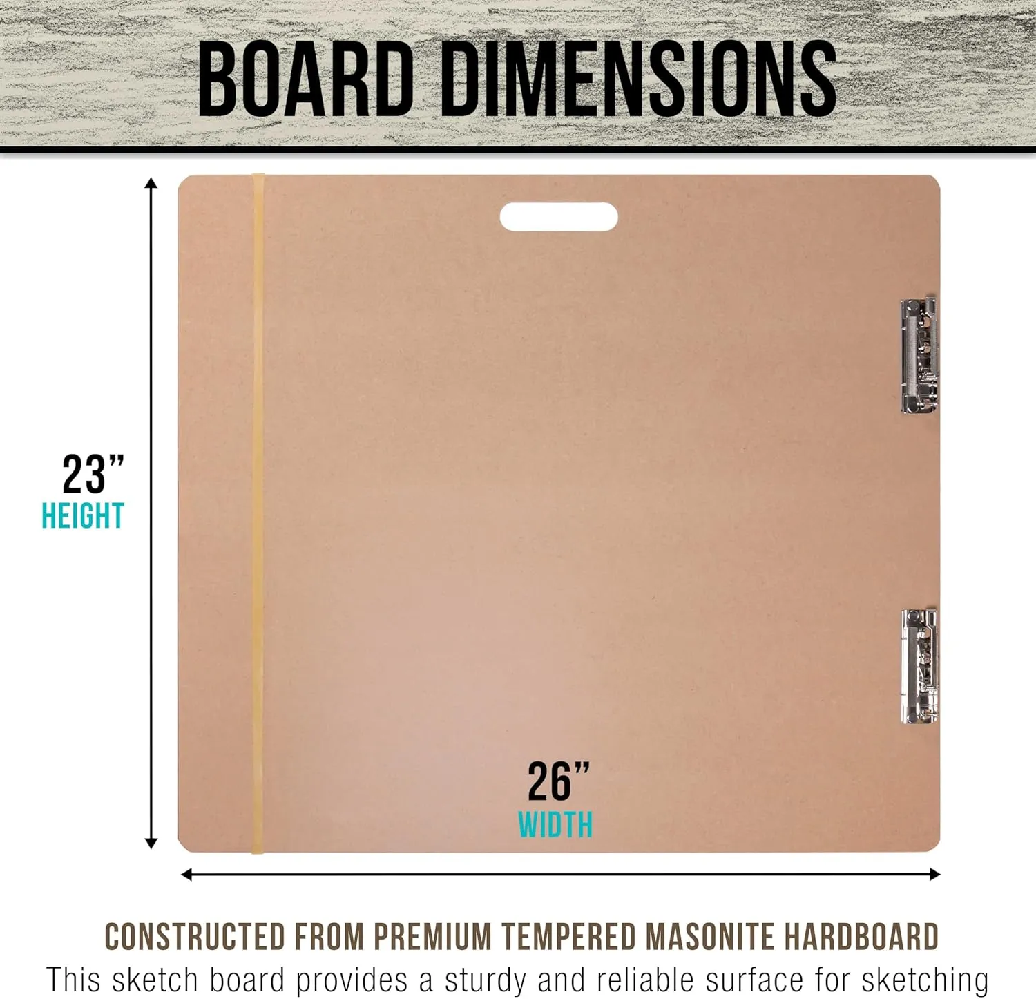 U.S. Art Supply 23" x 26" Artist Sketch Tote Board - Lightweight Hardboard Drawing Board with Handle, Clip & Rubber Band for Art, Sketching, Travel, Studio