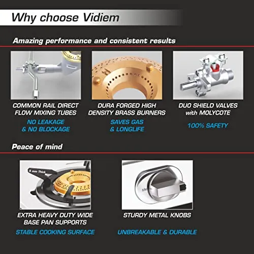 Vidiem GS S3 225 A Tusker 3 Burner SS Gas Stove FG-GS0231-AA (Rear Gas Connection)