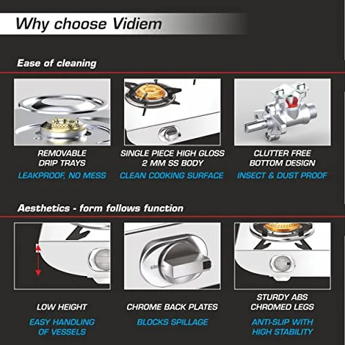 Vidiem GS S3 225 A Tusker 3 Burner SS Gas Stove FG-GS0231-AA (Rear Gas Connection)