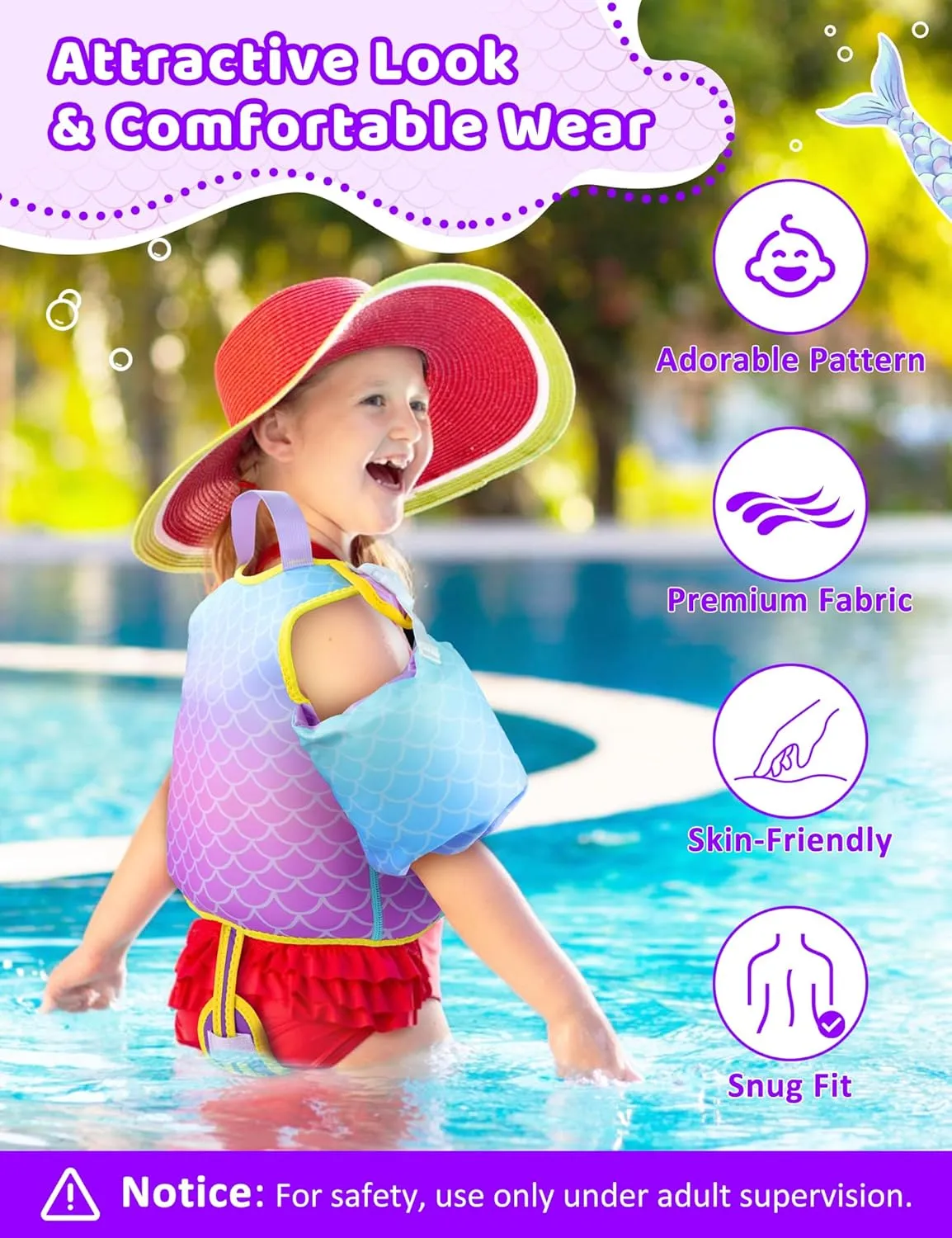 Vvinca Toddler Swim Vest for Kids 24-50lbs,Toddler Floaties Puddle Pool Float Jumper 24-30-50 Pounds for Girls Boys Ages 1-5 with Detachable Arm Floaties Adjustable Crotch Strap