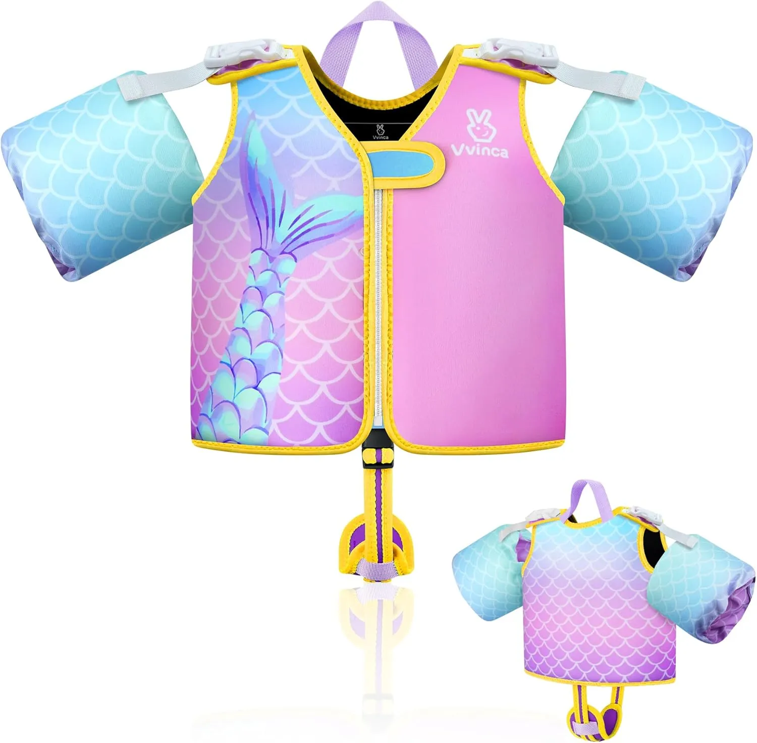 Vvinca Toddler Swim Vest for Kids 24-50lbs,Toddler Floaties Puddle Pool Float Jumper 24-30-50 Pounds for Girls Boys Ages 1-5 with Detachable Arm Floaties Adjustable Crotch Strap