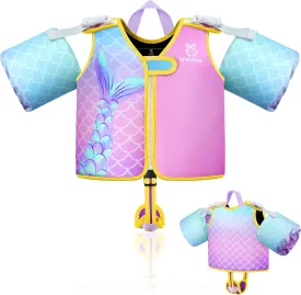 Vvinca Toddler Swim Vest for Kids 24-50lbs,Toddler Floaties Puddle Pool Float Jumper 24-30-50 Pounds for Girls Boys Ages 1-5 with Detachable Arm Floaties Adjustable Crotch Strap
