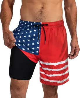 XiaoMoSha Mens Swim Trunks with Compression Liner 7" Quick Dry Board Shorts Bathing Suit with Pockets Swimwear Swimsuit S-2XL