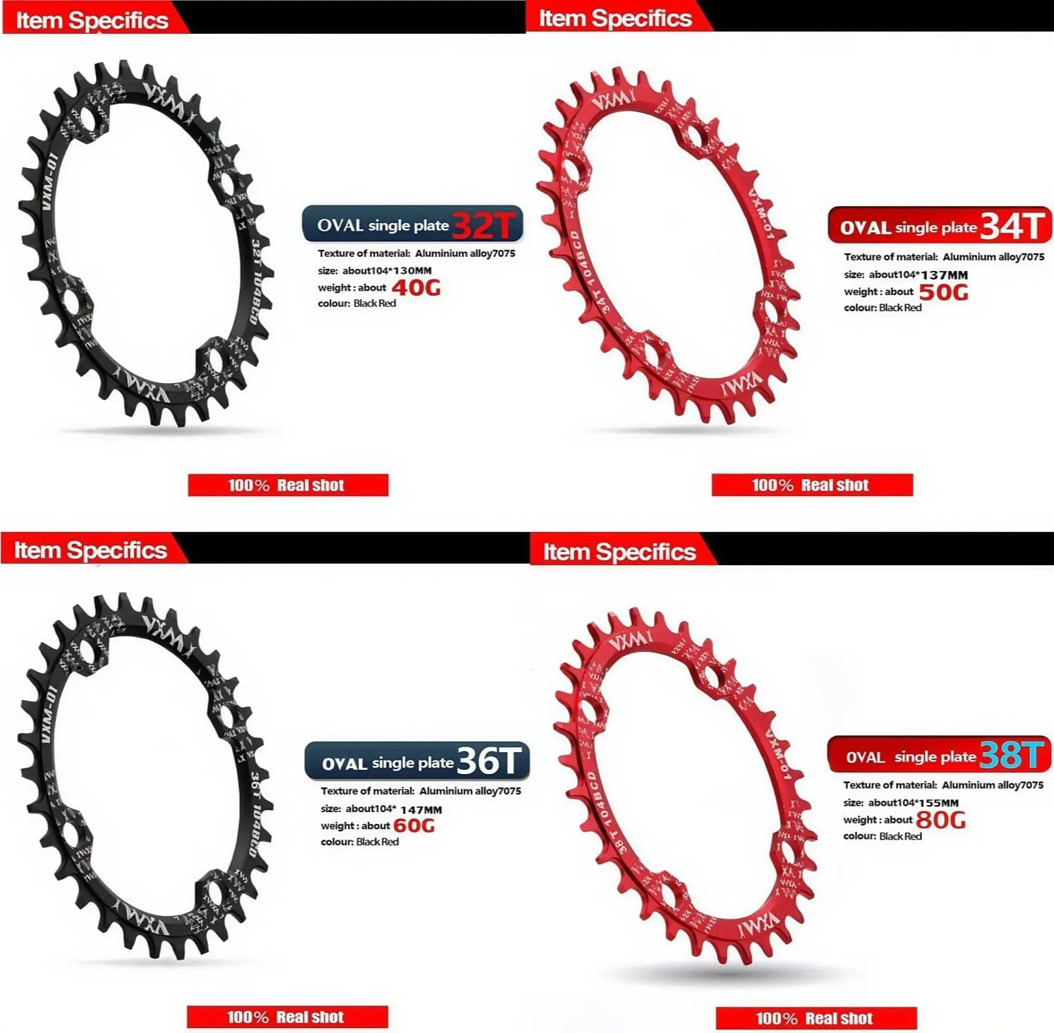 YBEKI Pro-Grade 104BCD Chainring (30-52T) CNC 7075-T6 Aluminum Narrow-Wide MTB/Road Round Oval Bike Chainwheel | Shimano/SRAM 8-11 Speed Compatible | 573MPa Strength(Black/Red/Blue)
