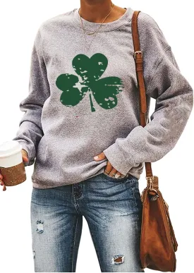 Ykomow St Patricks Day Sweatshirt Women Long Sleeve Leopard Shamrock St. patricks Shirts Tees